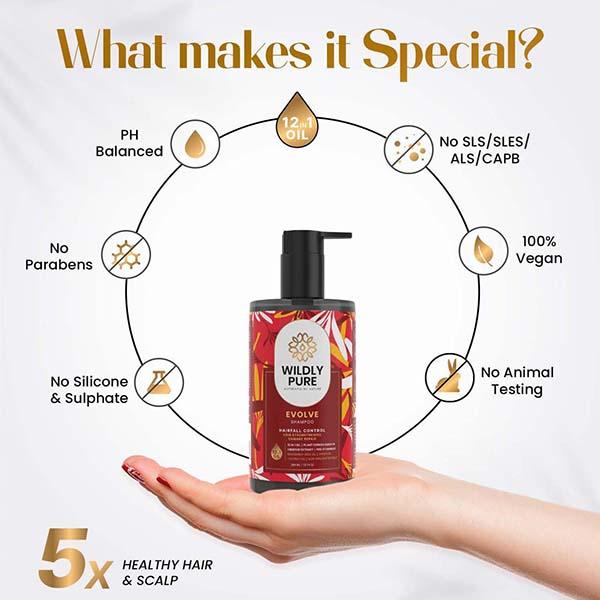 Wildly Pure Evolve Hair Fall Control Shampoo Damage Control 12 Oils Pro Vitamin B5 Toxin 20 300 ml - Shampoos