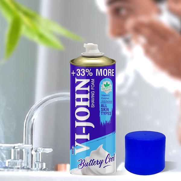VI-JOHN Shaving Foam All Skin Type with Vitmin E and Anti-Bacterial 400ml , Shaving Foam for Men 2's - Shaving Foams