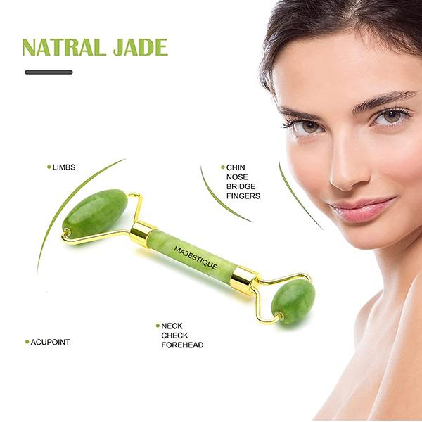 Majestique Jade Face Roller and Massager Gua Sha Set Facial Skin Roller Massager Tool 1's - Massagers
