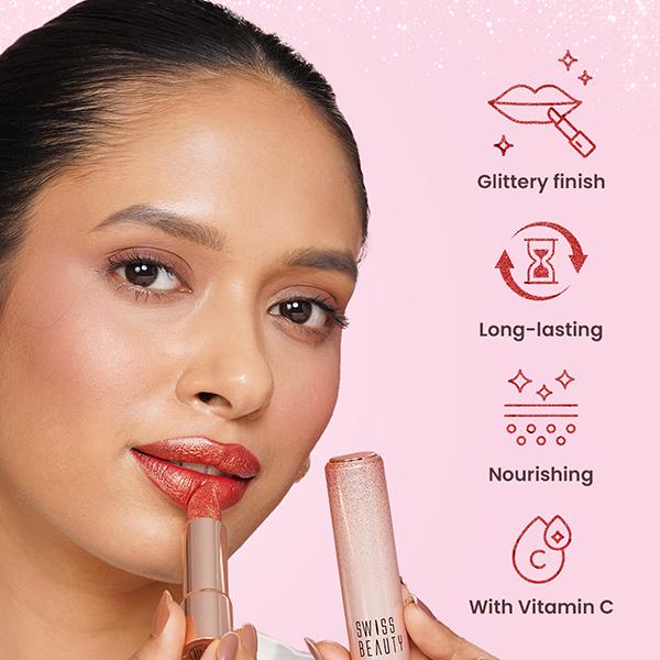 Swiss Beauty More Than Glitter Lipstick -Sparkle Gold 3 gm - Lipsticks