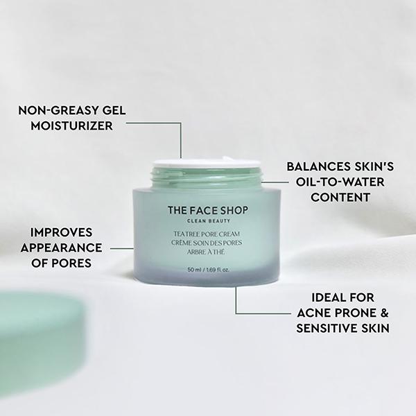 The Face ShopTeaTreePore Cream - Korean Salicylic Acid, AHA & PHA Moisturizer for Acne - 50ml - Face Moisturizers