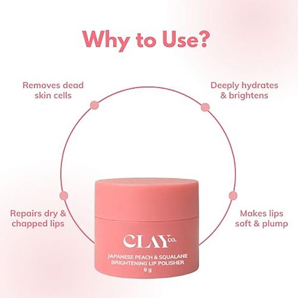 Clayco Japanese Peach and Squalane Brightening Lip Polisher 1 gm - Lip Scrubs