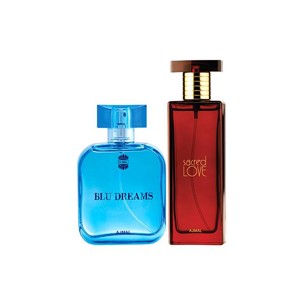 Netmeds | Ajmal Blu Dreams EDP Citurs Fruity Perfume And Sacred Love EDP Floral Musky Perfume 150 ml