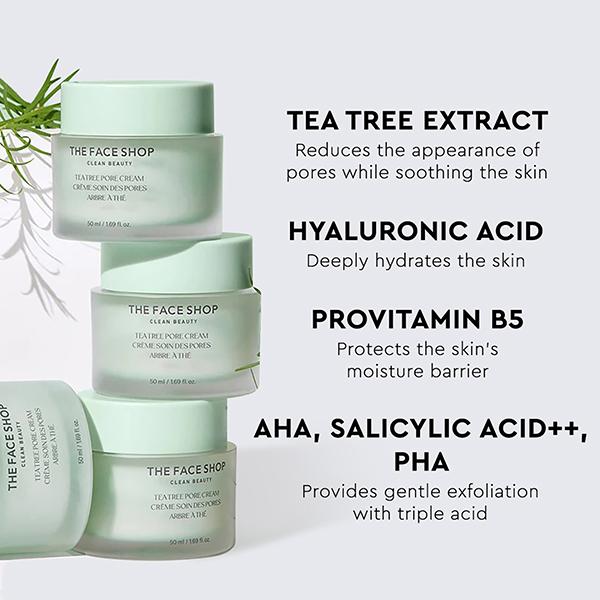 The Face ShopTeaTreePore Cream - Korean Salicylic Acid, AHA & PHA Moisturizer for Acne - 50ml - Face Moisturizers