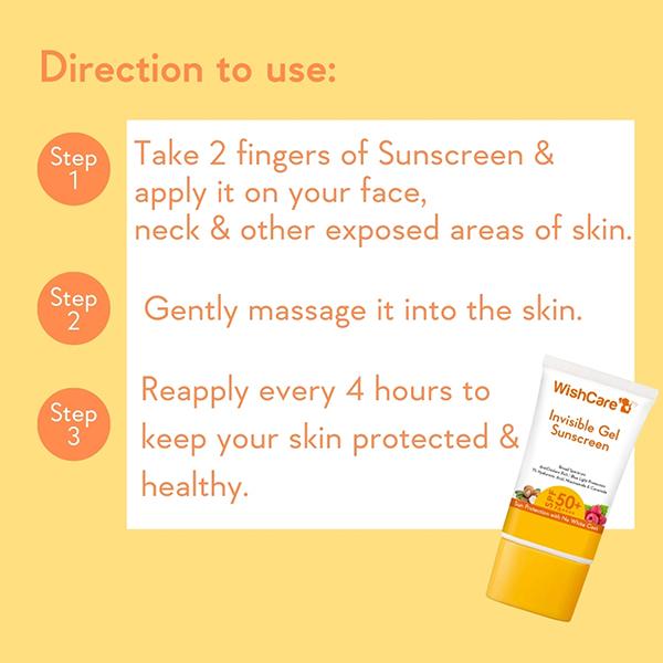 WishCare Invisible Gel Sunscreen SPF 50+ PA++++ - Broad Spectrum Protection With No White Cast 50 gm - Face Sunscreen