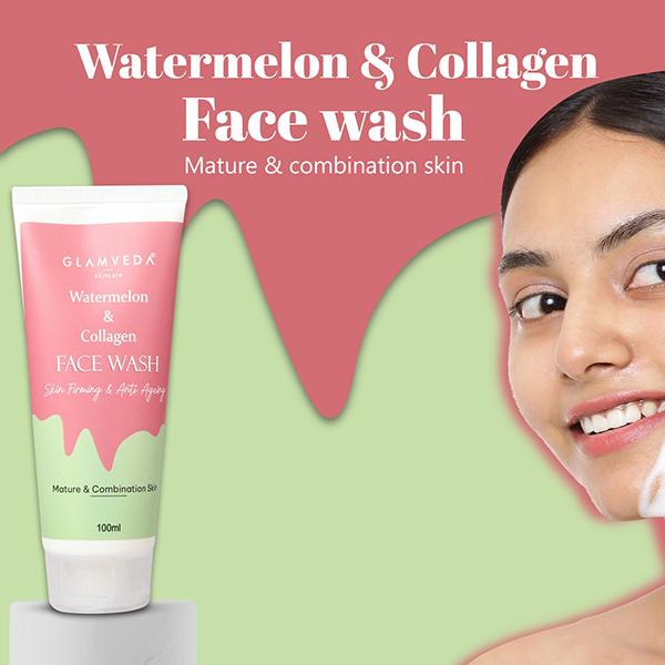 Glamveda Watermelon & Collagen Anti Ageing Face WashReduces Fine Lines, Wrinkles & Skin Dullness 100 ml - Face Wash & Cleansers