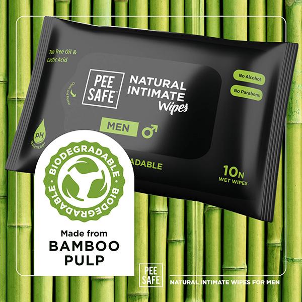 Pee Safe Intimate Wipes for Men, Biodegradable, pH Balanced 10 wipes each 4's - Tissues & Wipes