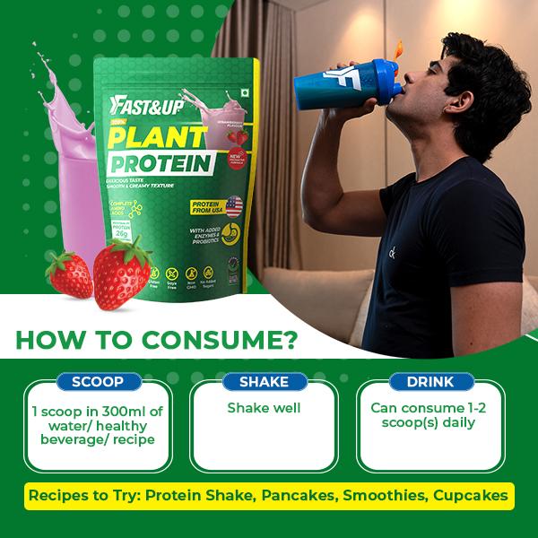 Fast&Up Plant Protein Powder - Strawberry Blast Flavour 900gm - Protein Drink