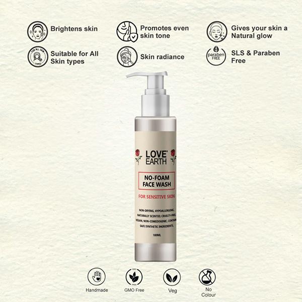Love Earth No Foam Face Wash for Normal to Sensitive Skin Soap Free, Non-Irritating 100 ml - Face Wash & Cleansers