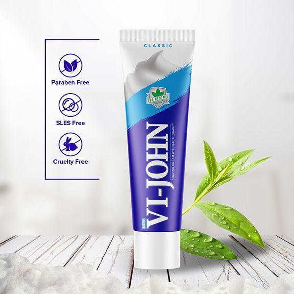 VI-John Shaving Cream Classic with Tea Tree Oil and Bacti-Guard for All Skin Types 125 gm - Shaving Creams