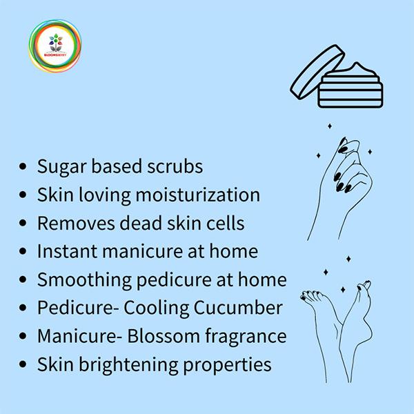 Bloomsberry Manicure Pedicure Combo Pack (Manicure Hand Scrub - Blossom 150 gm + Pedicure Foot Scrub - Cucumber 200 gm) - Hand Creams