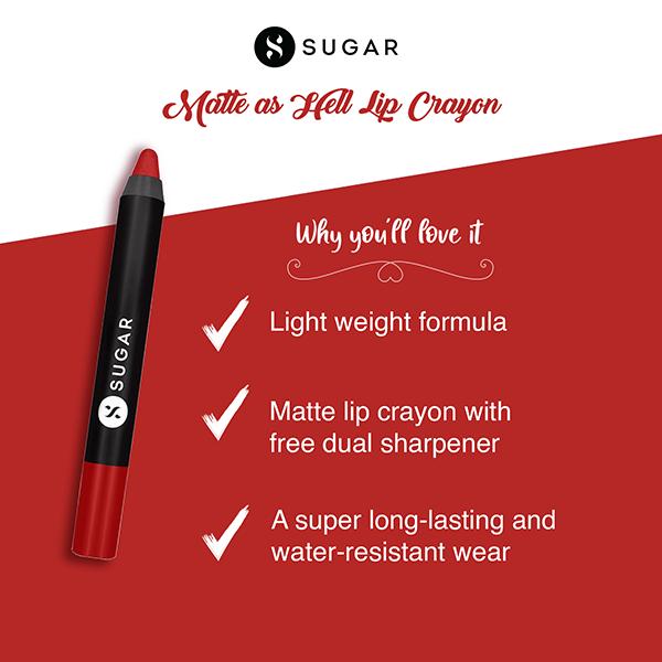 SUGAR Cosmetics Matte As Hell Crayon Lipstick - 01 Scarlett O'hara (Red) 2.8 gm - Lip Crayons