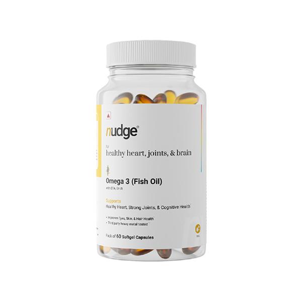 Nudge Wellness Omega 3 Fish Oil Softgel Capsules for Healthy Heart, Joints & Brain 60's - Omega Fish Oil Fatty Acids
