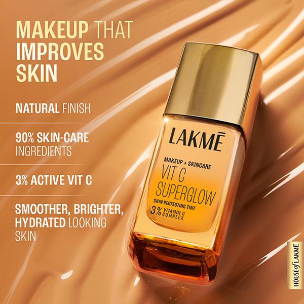 Lakme Makeup+Skincare Vitc Superglow Skin Perfecting Tint Cool Walnut C380 25 ml - Foundation