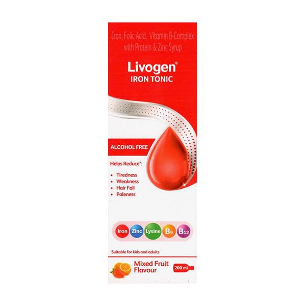 Netmeds | LIVOGEN IRON TONIC ALCOHOL FREE MIXED FRUIT FLAVOUR Syrup 200ml