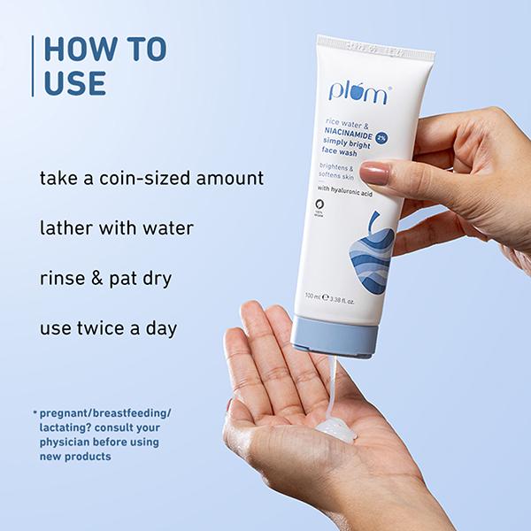 Plum Bright 2% Niacinamide Face Wash with Rice Water Brightens Skin, Helps Fade Blemishes 100 ml - Face Sunscreen