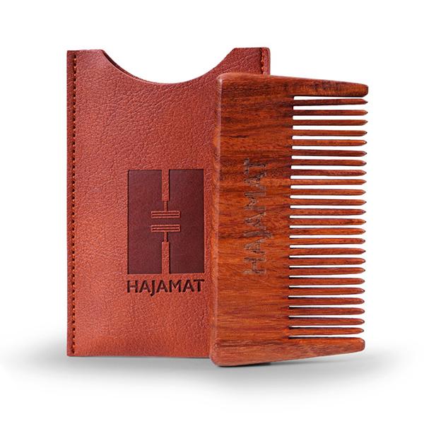 Netmeds | Hajamat Pocket Sized Sheesham Wood Beard Comb with Faux Leather Carry Pouch 1's