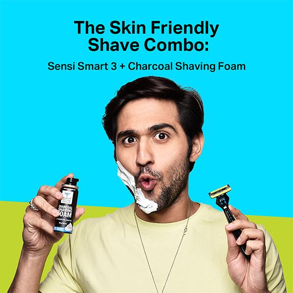 Bombay Shaving Company Sensi Smart 3 Razor 15gm, Green and Charcoal Shaving Foam 50gm 1's - Razors & Cartridges