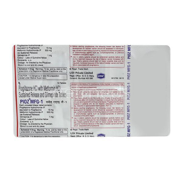 Pioz MF G1 Tablet 10'S - Diabetes-Ant