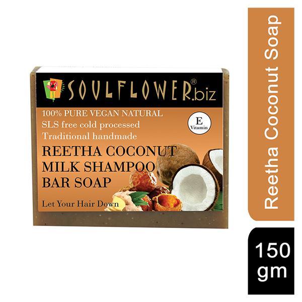 Soulflower Shampoo Bar Soap - Reetha & Coconut Milk 150 gm - Soaps