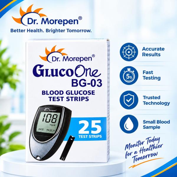 Netmeds | Dr. Morepen GlucoOne BG03 Blood Glucose Test Strips 25's