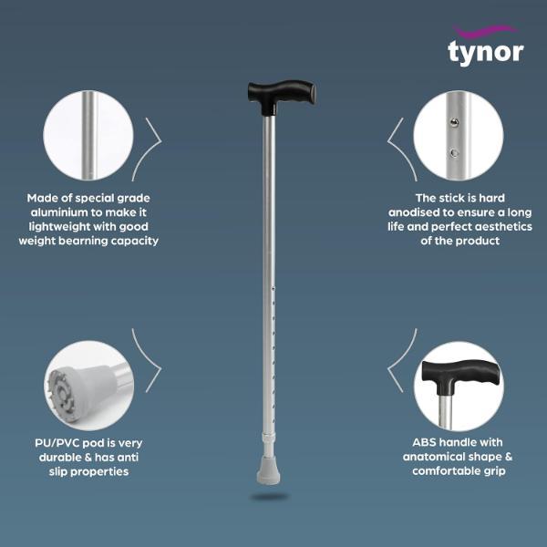 Tynor Walking Stick Quadripod-UN (L 12) - Wheelchairs & Walking Sticks