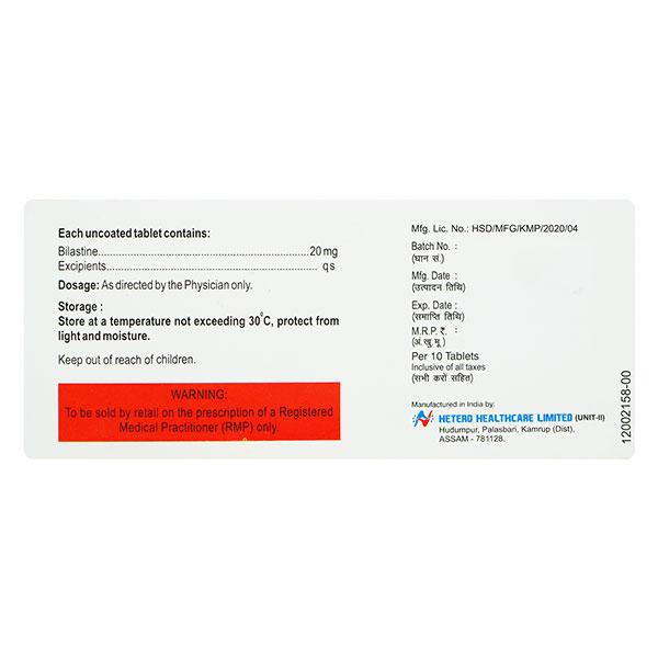 BILASTERO 20mg Tablet 10's - Allergies-Ant