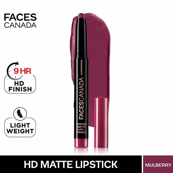 Netmeds | Faces Canada Ultime Pro HD Intense Matte Lips + Primer - Mulberry Magic 17, 9HR Long Stay 1.4 gm