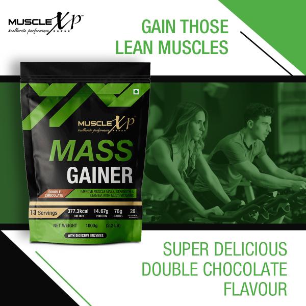 MuscleXP Mass Gainer - Double Chocolate (Pack of 2 x 1 kg) - Weight Gain