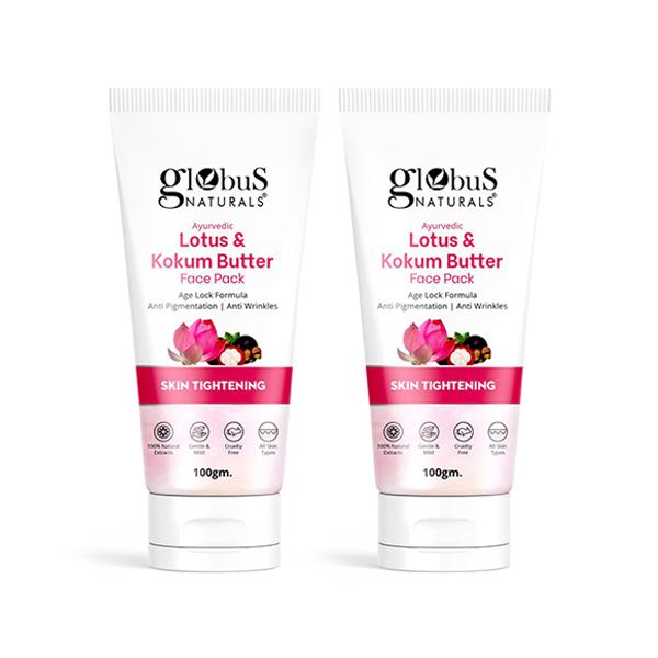 Globus Naturals Lotus & Kokum Butter Face Pack for Anti-Ageing & Skin Lightening, 100gm each 2's - Masks & Peels