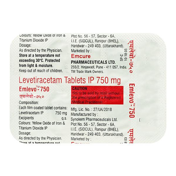 Emlevo 750mg Tablet 10'S - Epilepsy/Convulsion-Ant
