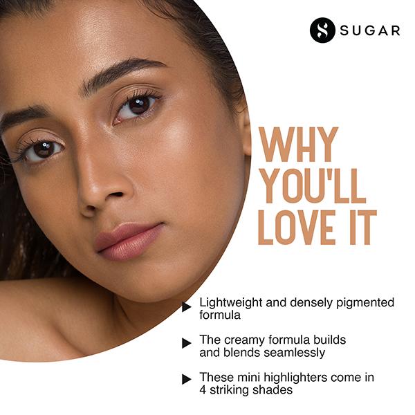 SUGAR Cosmetics Contour De Force Mini Highlighter - 03 Metal Medal (Soft Gold) 4 gm - Highlighters & Illuminators