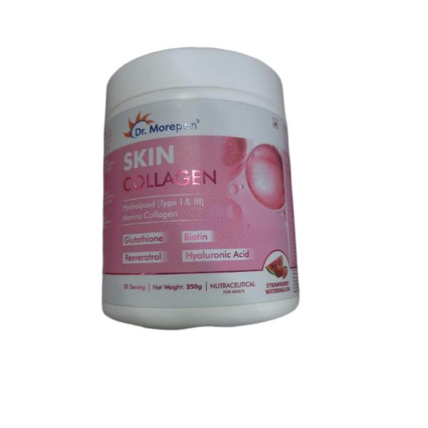 Netmeds | Dr. Morepen Marine Collagen Skin Protein Powder - Strawberry Flavour 250 g