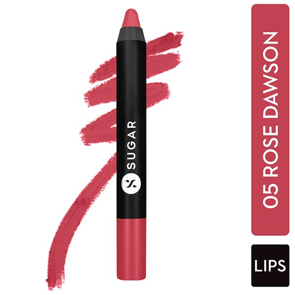 Netmeds | SUGAR Cosmetics Matte As Hell Crayon Lipstick - 05 Rose Dawson (Rose Pink) 2.8 gm