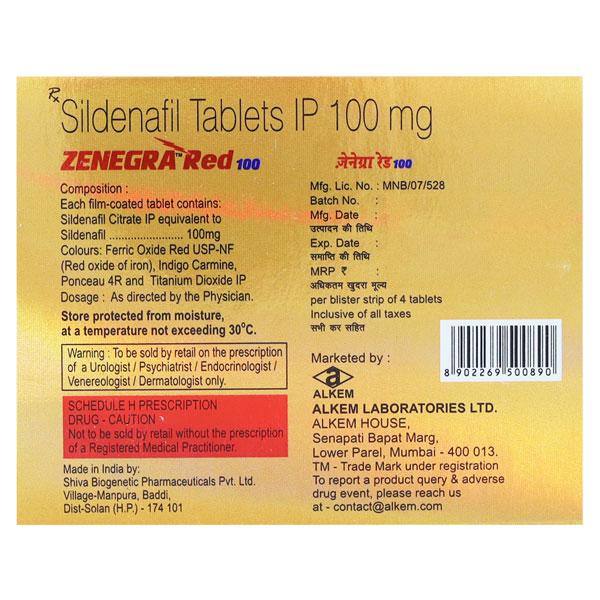 Zenegra Red 100 Tablet 4'S - Impotence/Erectile Dysfunction (Ed)