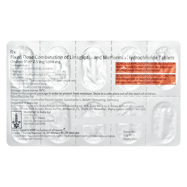 Ondero Met 2.5/1000mg Tablet 10'S - Diabetes-Ant