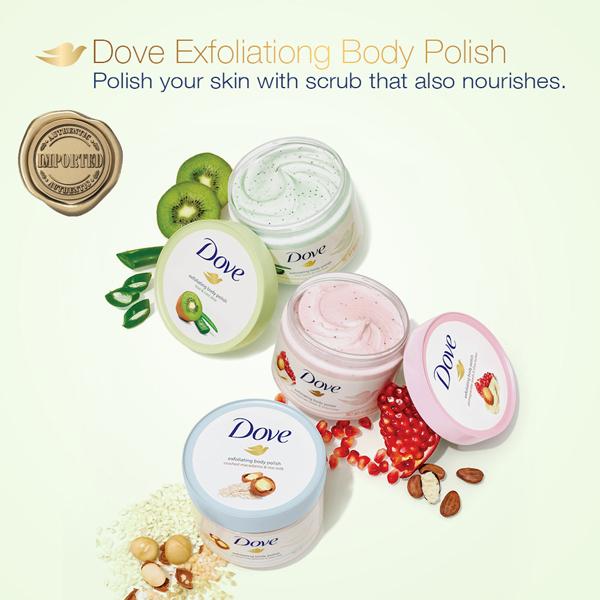 Dove Exfoliating Body Polish With Kiwi Seeds And Cool Aloe, Sulphate Free 298 gm - Scrubs & Exfoliants