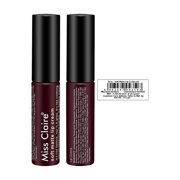 Miss Claire Soft Matte Lip Cream - 64 6.5 Gm - Lipsticks