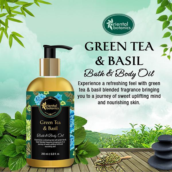 Oriental Botanics Bath & Body Oil - Green Tea & Basil 200 ml - Massage Oils