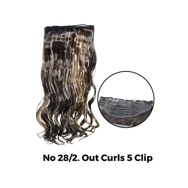 Netmeds | Bronson Professional Hair Extensions Out Curl 5 Clip-In 24 inch Black Brown Highlight No 28/2 1's