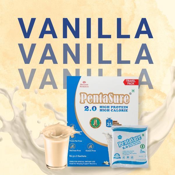 PentaSure 2.0 High Protein High Calorie Powder - Vanilla Flavour (Travel Pack Sachet of 3 x 54 gm) - Protein Drink