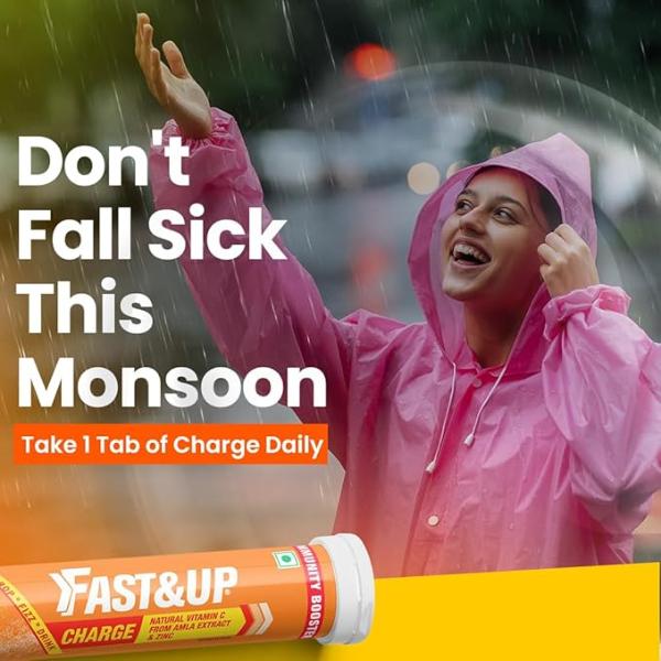 Fast&Up Charge Natural Vitamin C From Amla Extract & Zinc Tablets - Fizzy Blast Orange Flavour 20's - Vitamin C