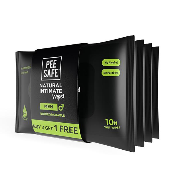 Netmeds | Pee Safe Intimate Wipes for Men, Biodegradable, pH Balanced 10 wipes each 4's
