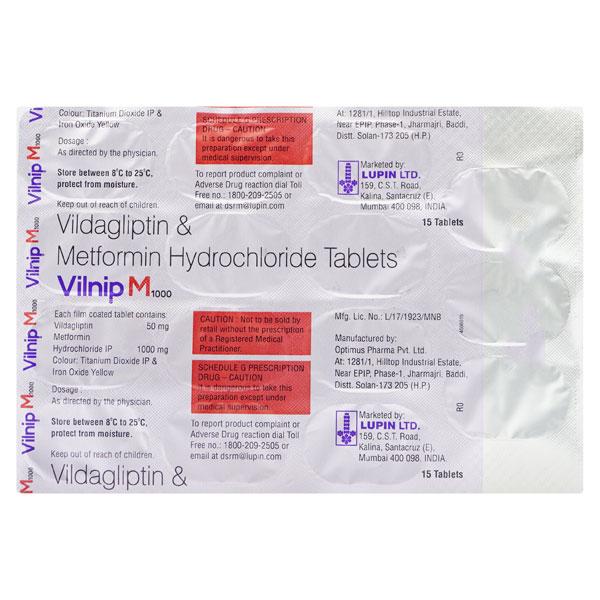 VILNIP M 1000 Tablet 15's - Diabetes-Ant