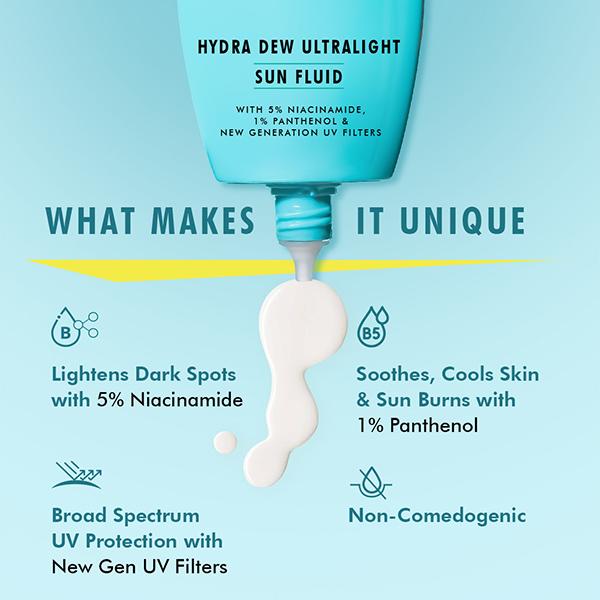 Mcaffeine Hydra Dew Ultralight Sun Fluid SPF 50 PA++++ UVA, UVB Blue Light Protection 50 ml - Body Sunscreen