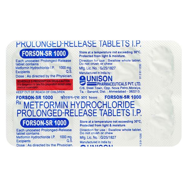 Forson SR 1000mg Tablet 10'S - Diabetes-Ant