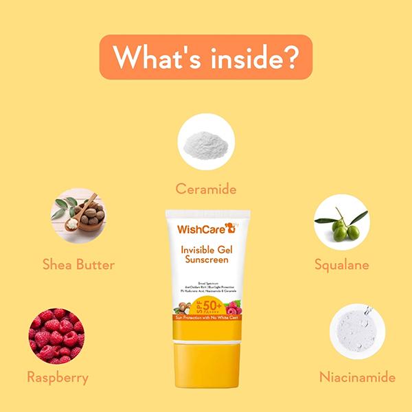 WishCare Invisible Gel Sunscreen SPF 50+ PA++++ - Broad Spectrum Protection With No White Cast 50 gm - Face Sunscreen