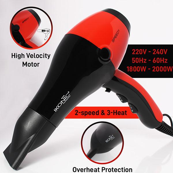 Netmeds | Ikonic Professional Speedy Hair Dryer - Black & Red