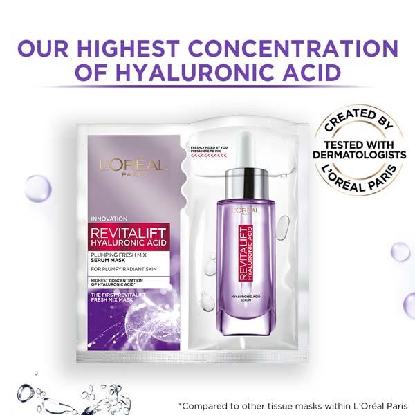 L'Oreal Paris Revitalift Hyaluronic Acid Fresh Mix Serum Sheet Mask Pack of 5 Combo 165 gm - Face Serum