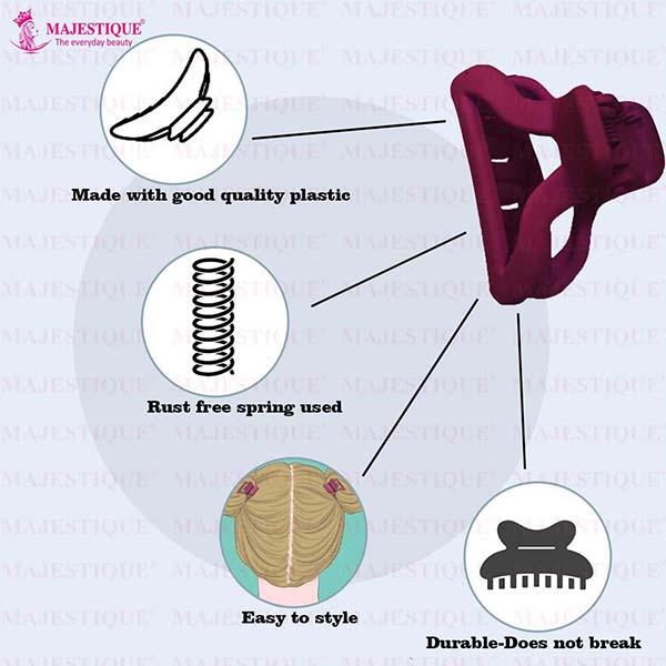Majestique Stylish Premium Matte Plastic Hair Clutcher, Claw Clip, For Women, Girls With Box 10's - Hair Clips/Bands